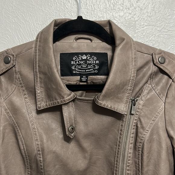 Blanc Noir Grey Collared Faux Leather Moto Jacket size xs - Picture 2 of 5